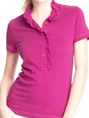Tory Burch Emily Ruffle Polo Shirt in size XS